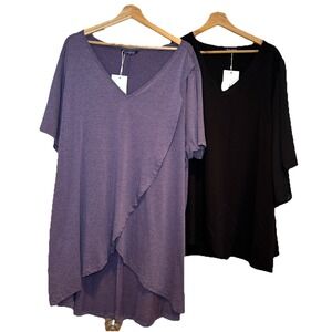 NWT Bloomchic Tops Heather Purple 22-24 Black Polyester 18-20 Short Sleeve Soft